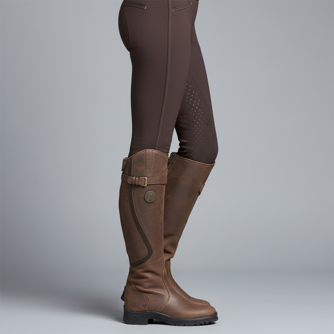 Women's brown orthopedic leather riding boots, comfortable & durable for outdoor adventures