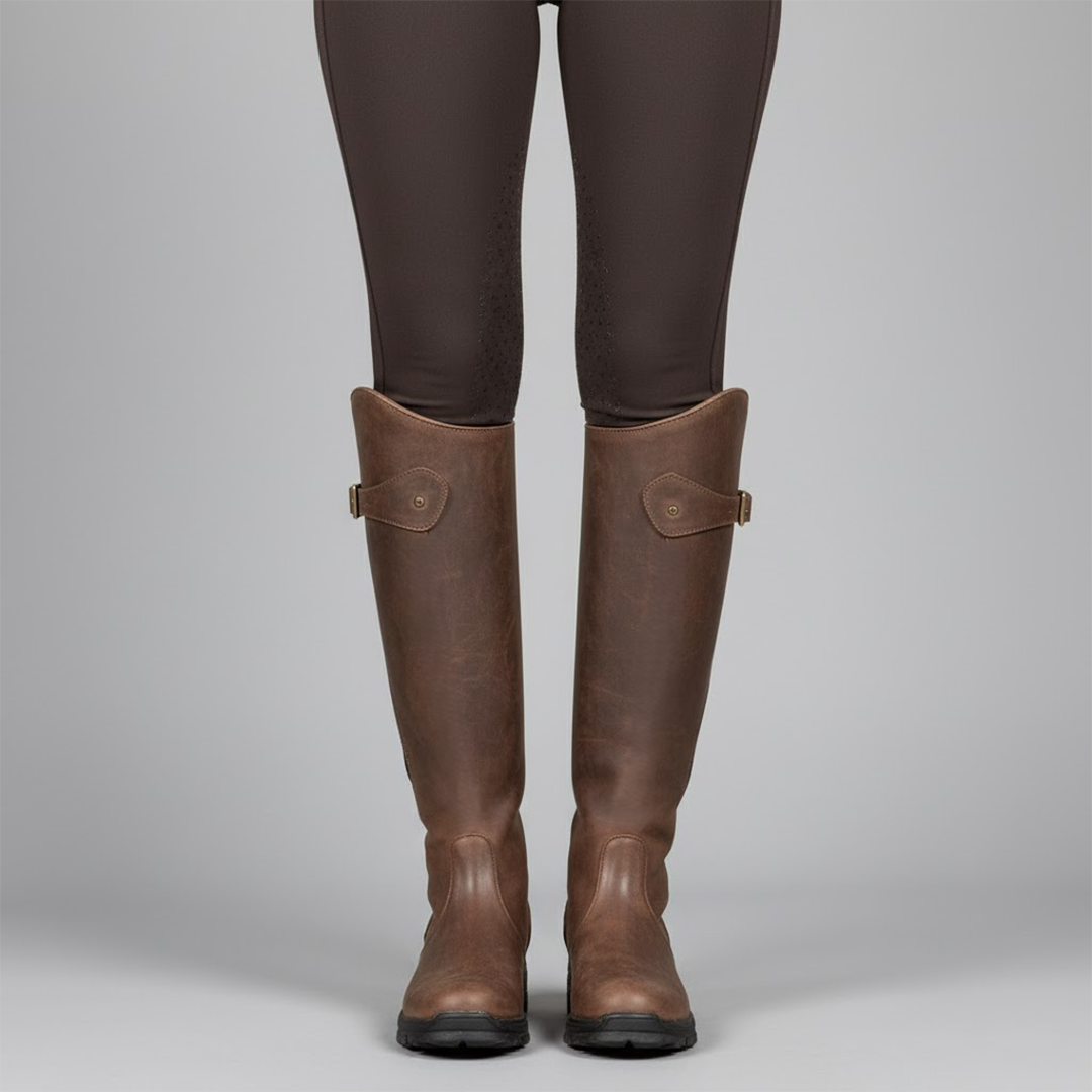 Stylish women's orthopedic riding boots in premium leather, designed for comfort and support