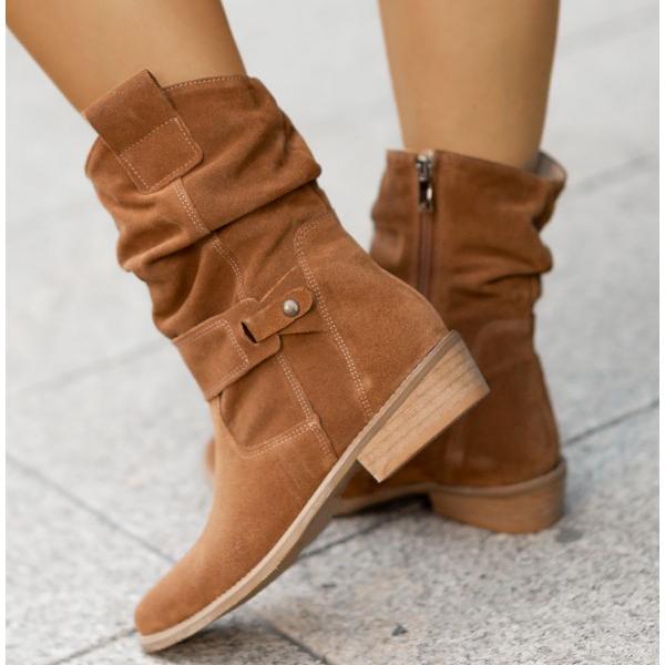 Women's stylish grey suede Western ankle boots, perfect for fall outfits.