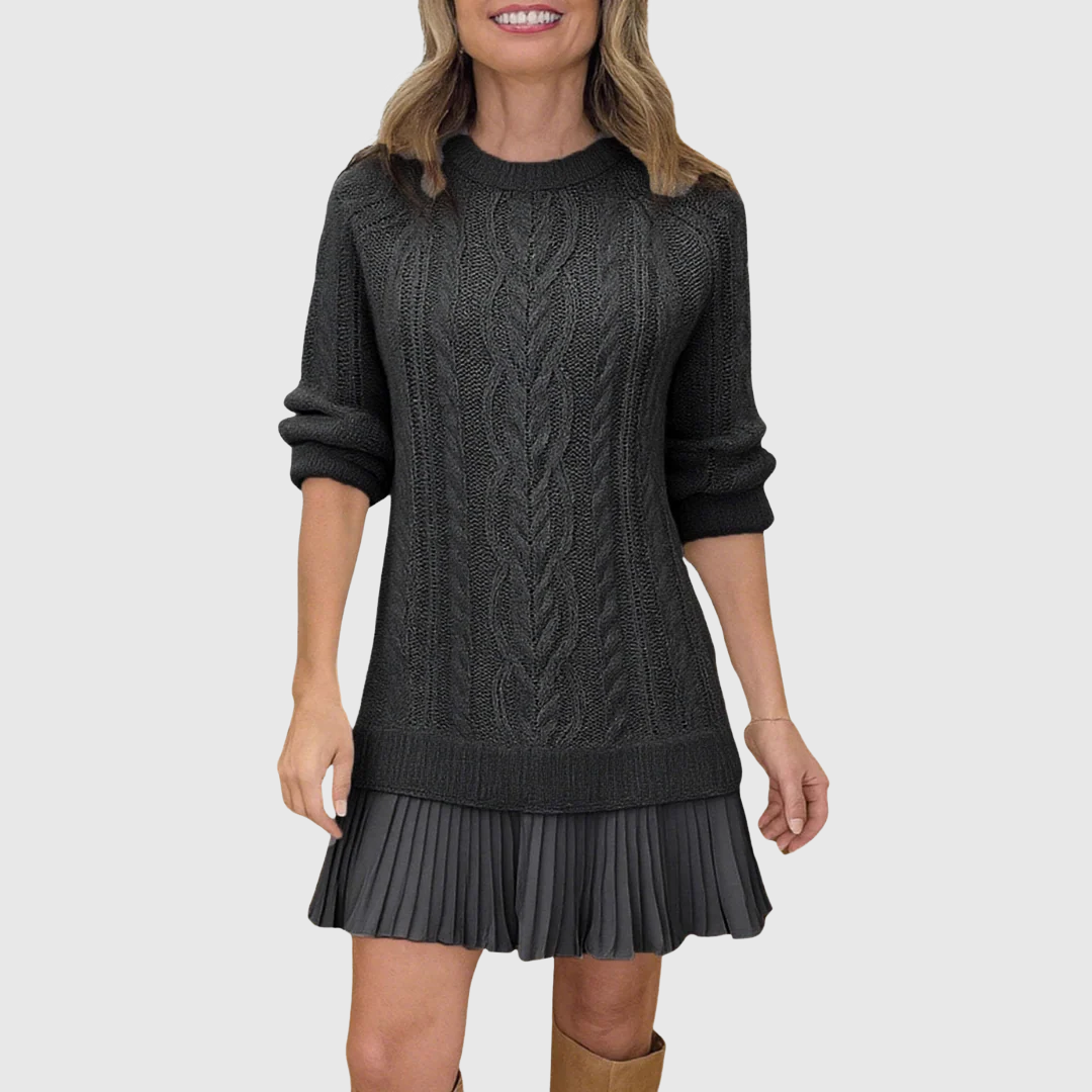 Women's pleated hem sweater dress, perfect for autumn and winter fashion, comfortable knitwear.