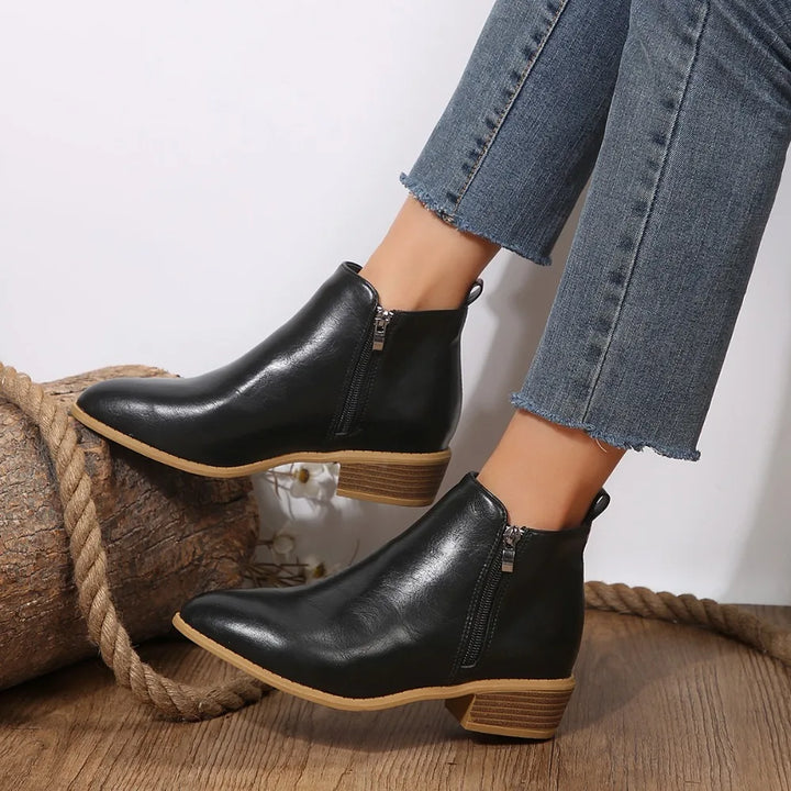 Women's casual ankle boots in brown with side zipper, perfect for everyday spring fashion.