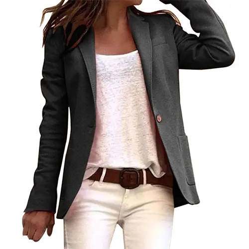 Women's casual black long sleeve blazer, tailored fit for work or office fashion