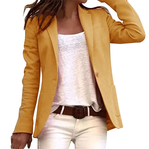Stylish women's tailored work blazer in a versatile solid color, perfect for professional wear