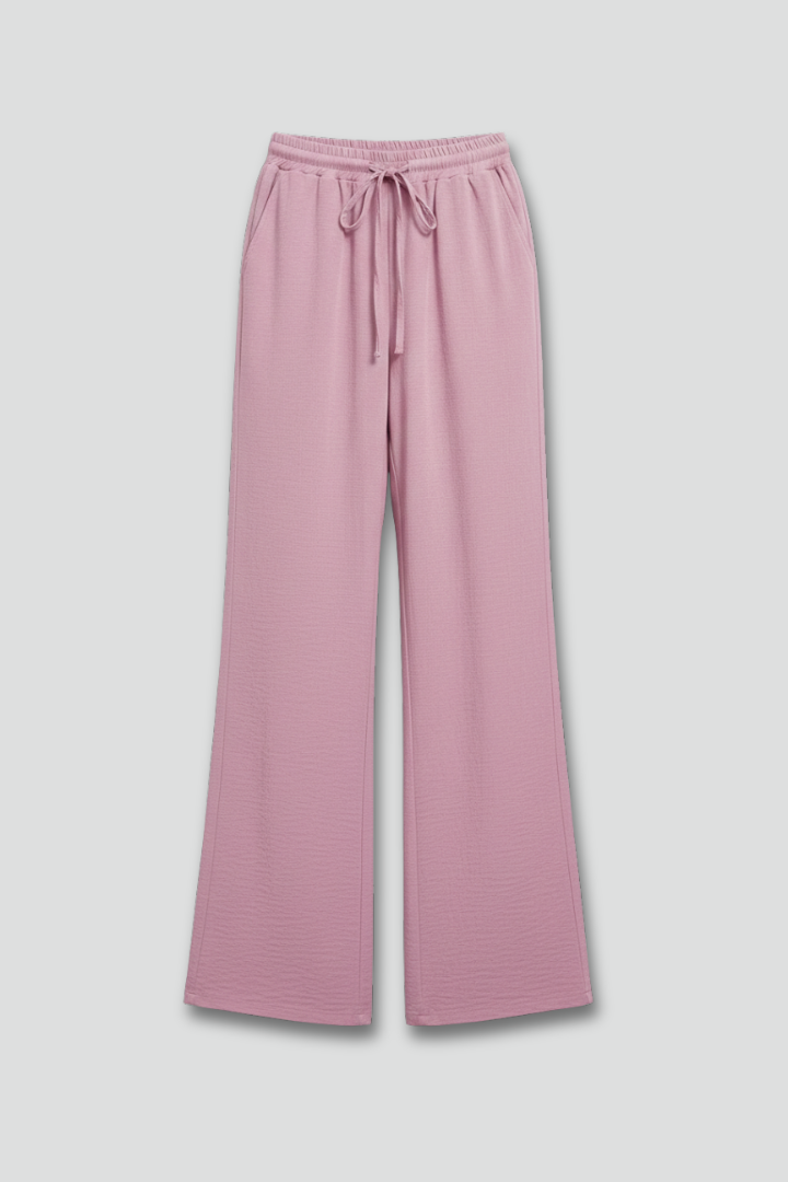 Women's casual black palazzo trousers with drawstring waist, perfect for comfortable summer fashion.