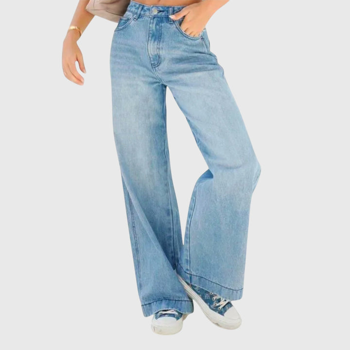 Women's casual blue denim baggy wide leg pants, comfortable high-rise summer fashion bottoms
