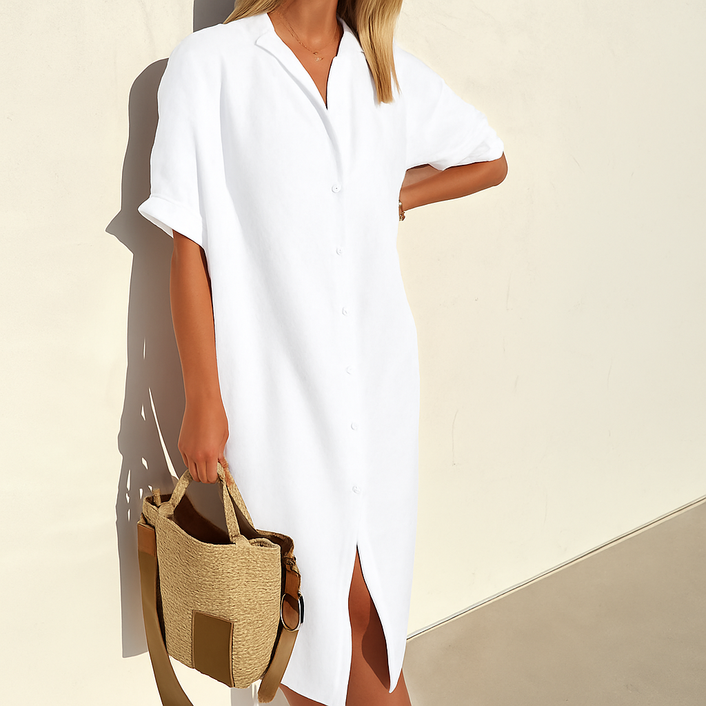 Women's casual breathable linen shirt dress, midi length, perfect for summer comfort and style