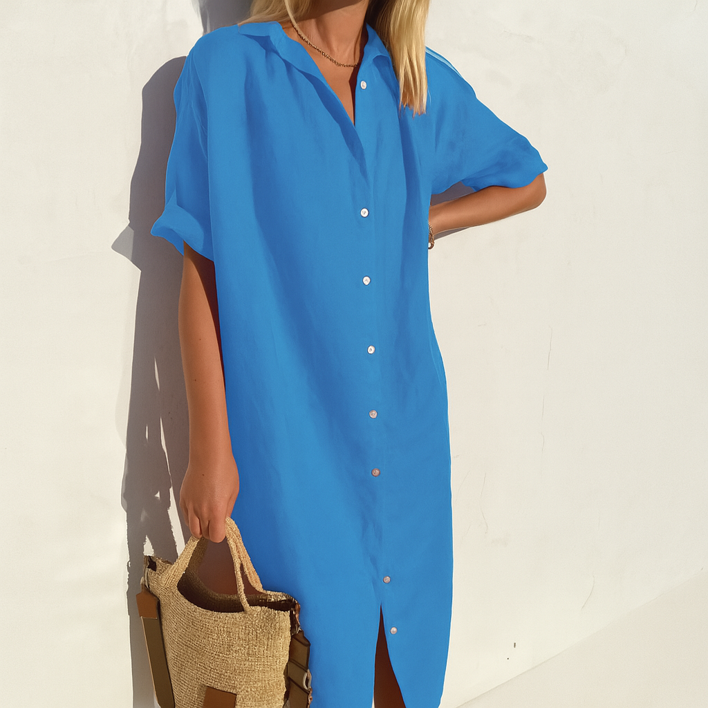 New women's button-down linen midi dress, breathable and casual for everyday summer wear
