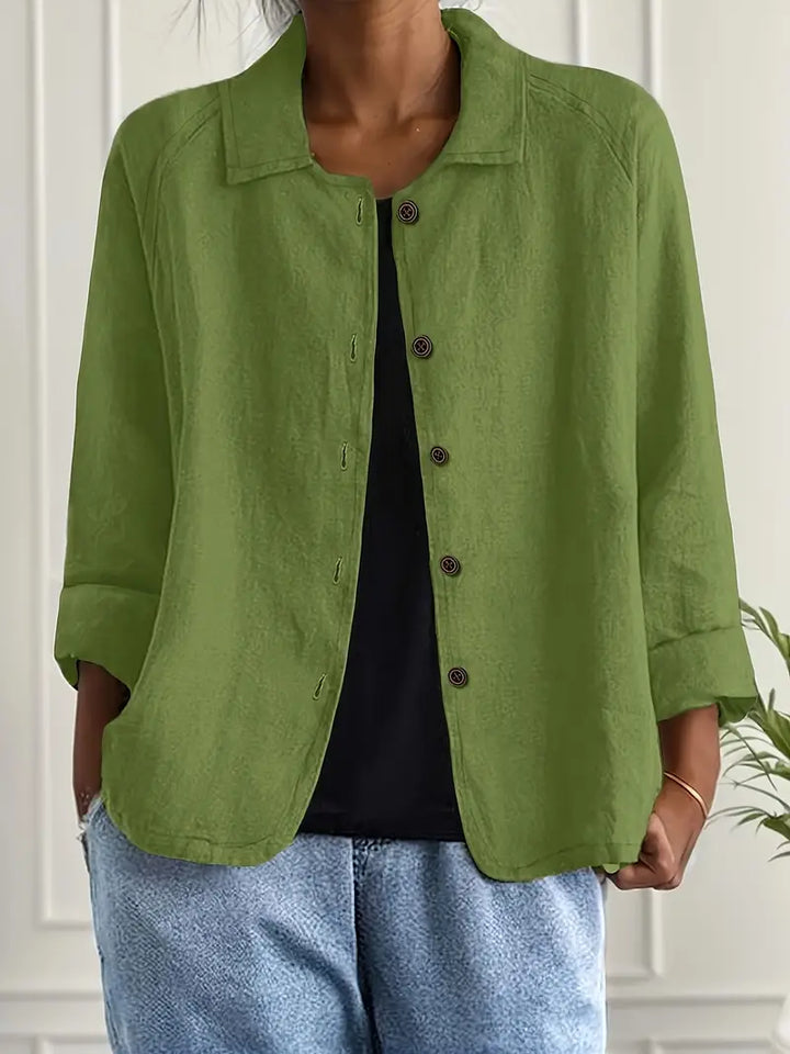 Modern women's casual button-front jacket, offering lightweight comfort for everyday fashion.