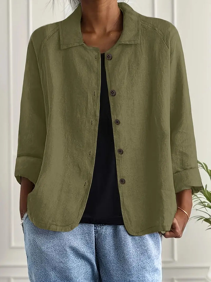 Ladies fashion: a button-front lightweight jacket, an essential piece of women's casual outerwear.