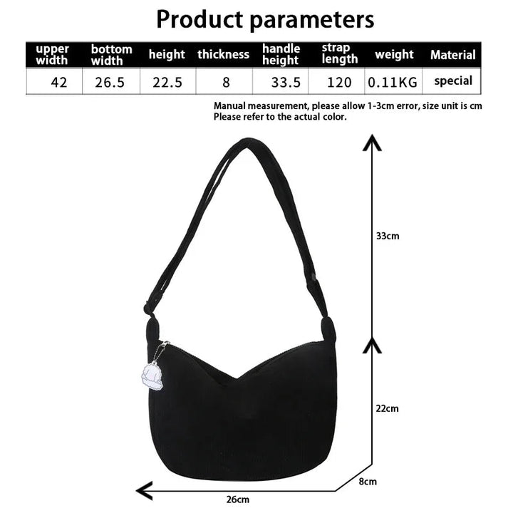 Stylish corduroy hobo bag, a practical women's shoulder bag ideal for daily casual outfits.