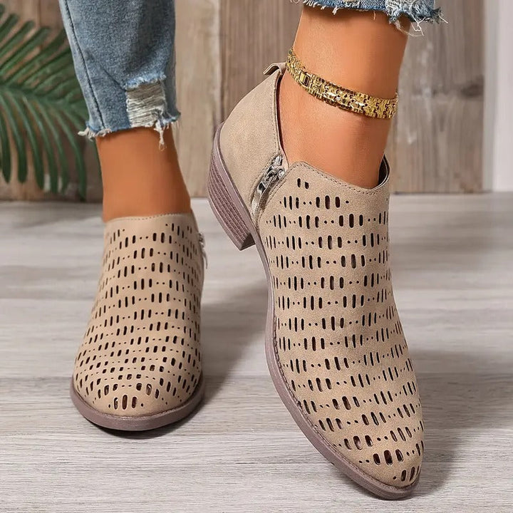 Women's casual cutout ankle boots, black slip-on design for spring & summer fashion