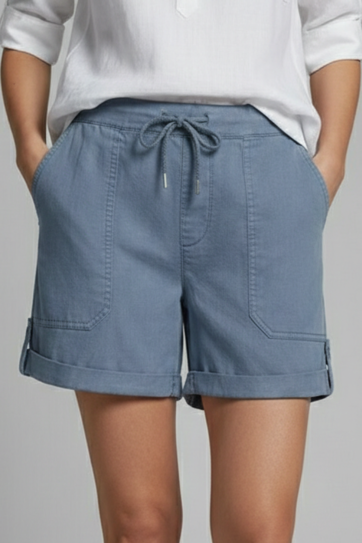 Side view of women's pocket shorts, showcasing the functional deep pockets for essentials.