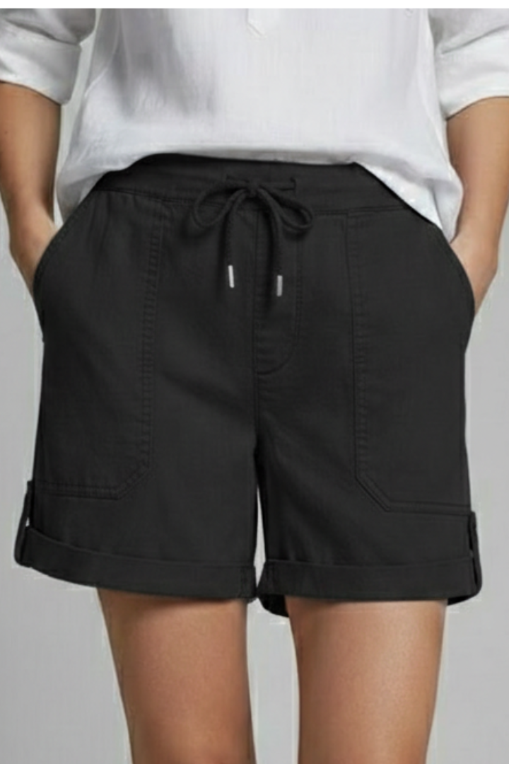 Texture close-up of the soft, breathable fabric of the women's casual summer shorts.
