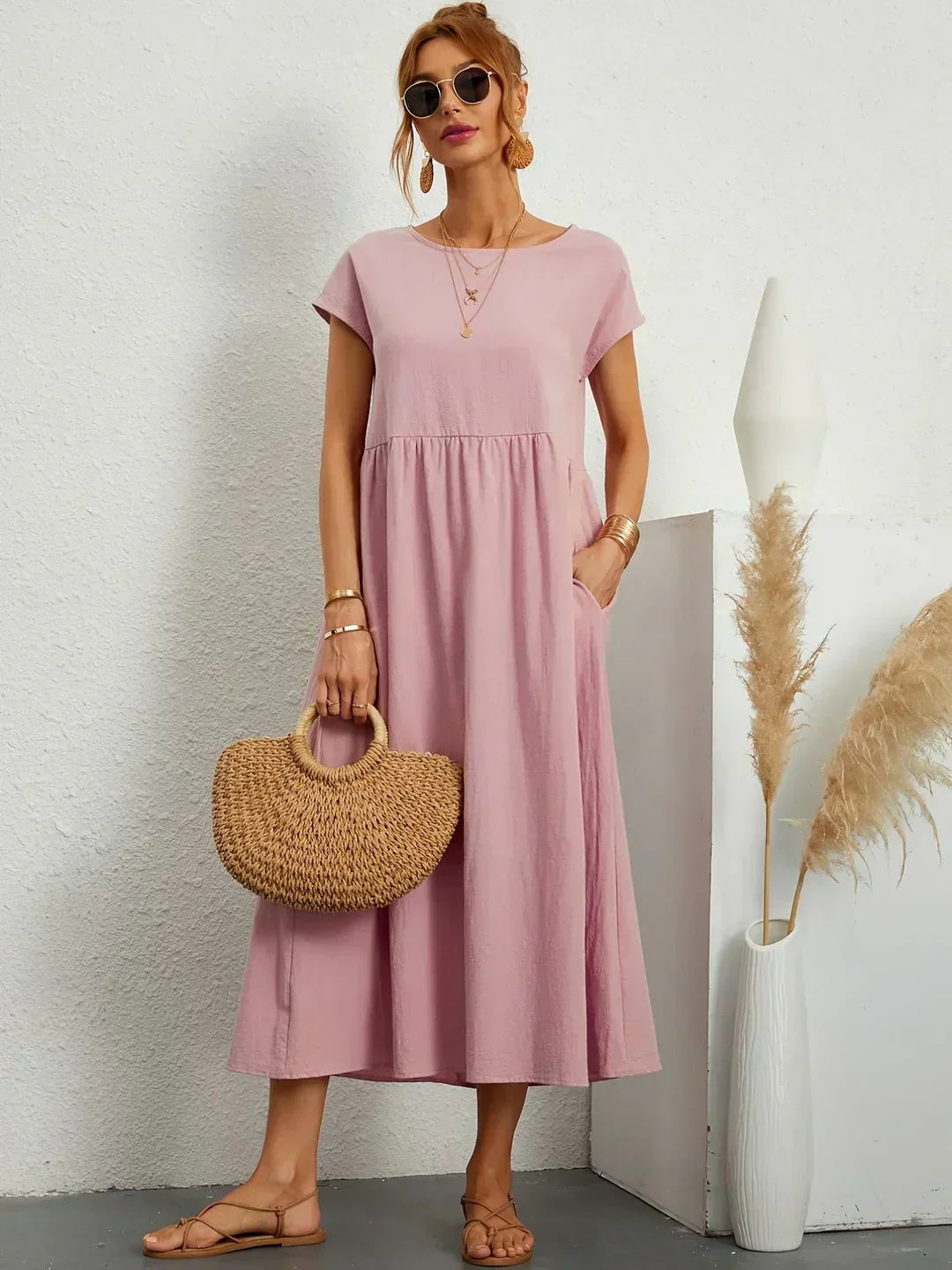 Elegant casual midi dress, women's fashion for effortless summer days.