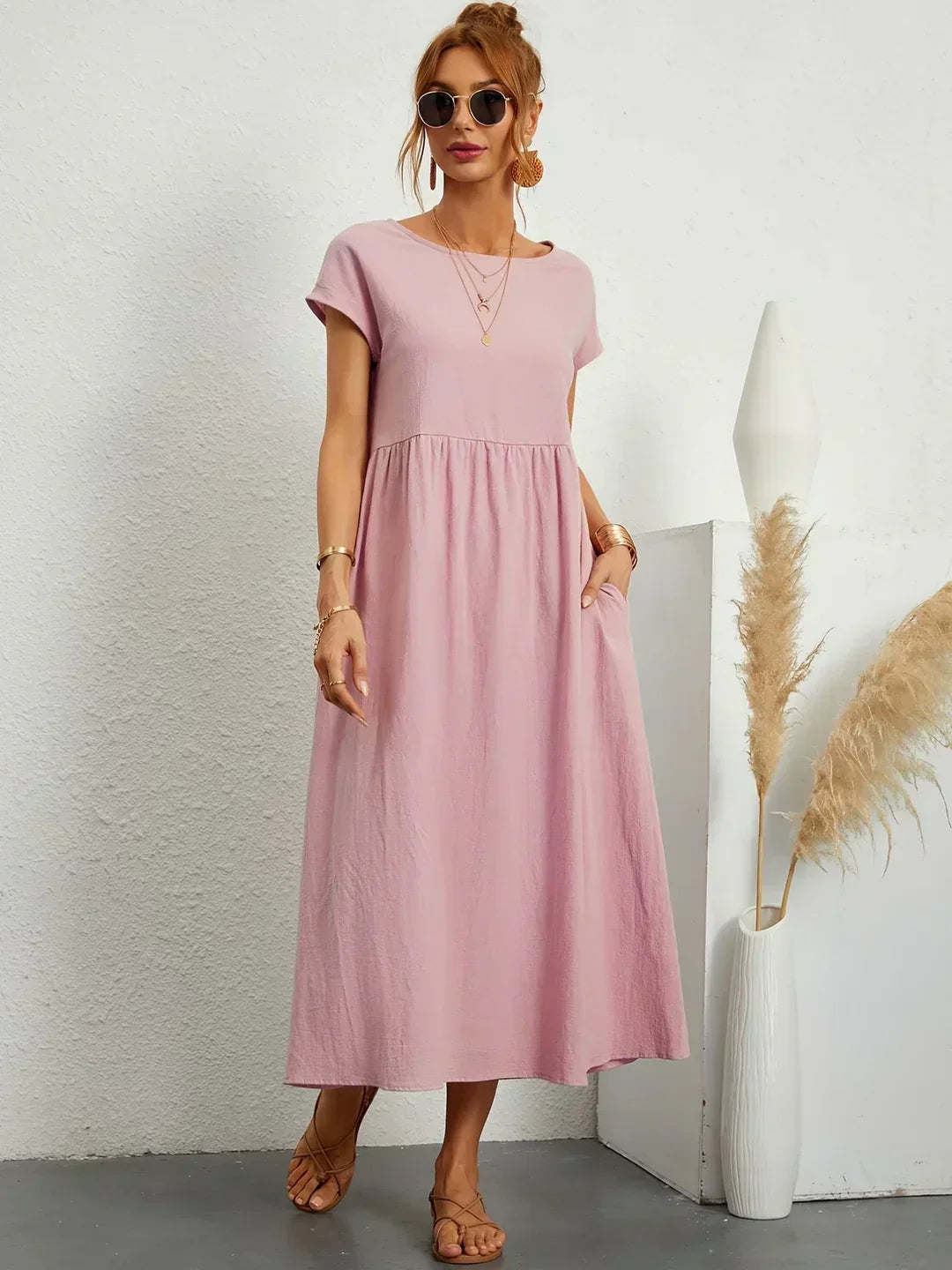 Chic women's casual dress, great for summer everyday elegance and comfort.