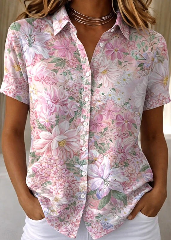 Women's casual floral button-up blouse, perfect for summer fashion & spring style.