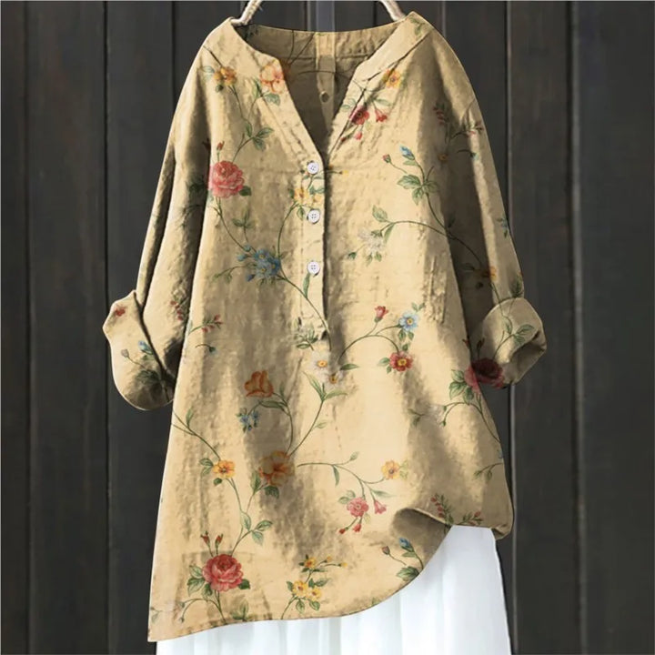 Women's floral print blouse, casual v-neck summer top, comfortable & chic women's clothing.