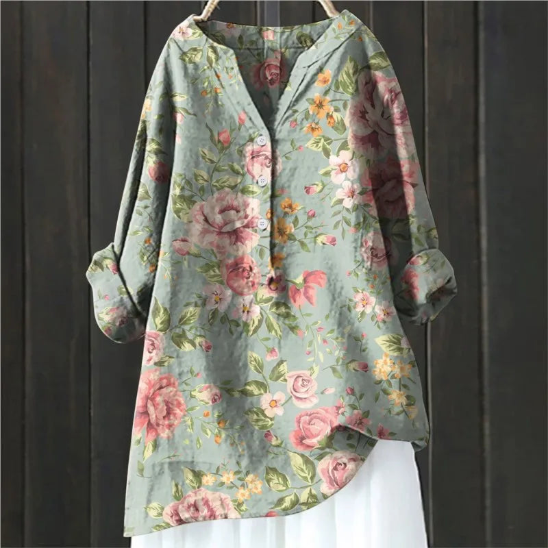 Effortless casual floral print blouse for women, ideal for spring & summer fashion.