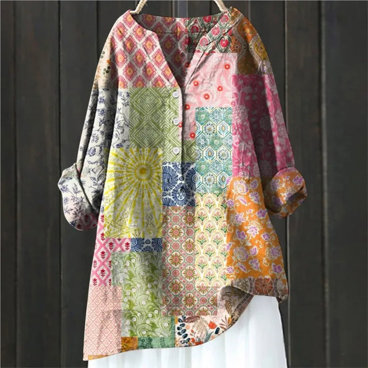 V-neck floral print blouse for women, a stylish and casual top for spring and summer fashion.
