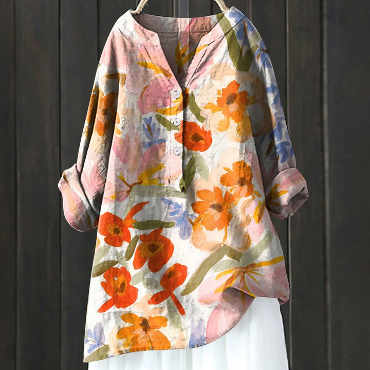 Chic women's casual floral print blouse with V-neck, perfect for spring/summer fashion & comfort.