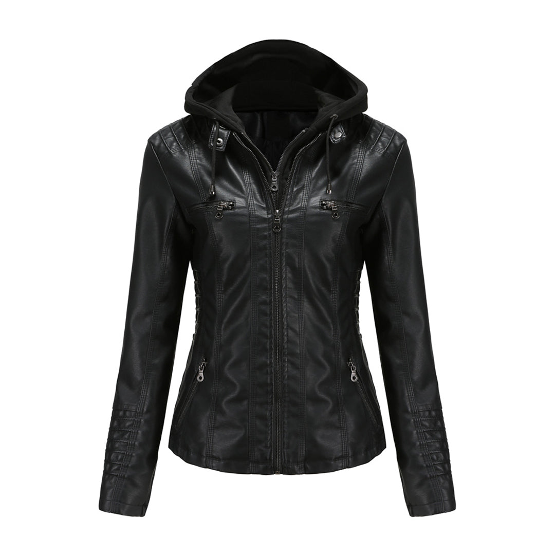Women's casual hooded jacket with detachable hood, perfect for versatile spring and fall fashion.