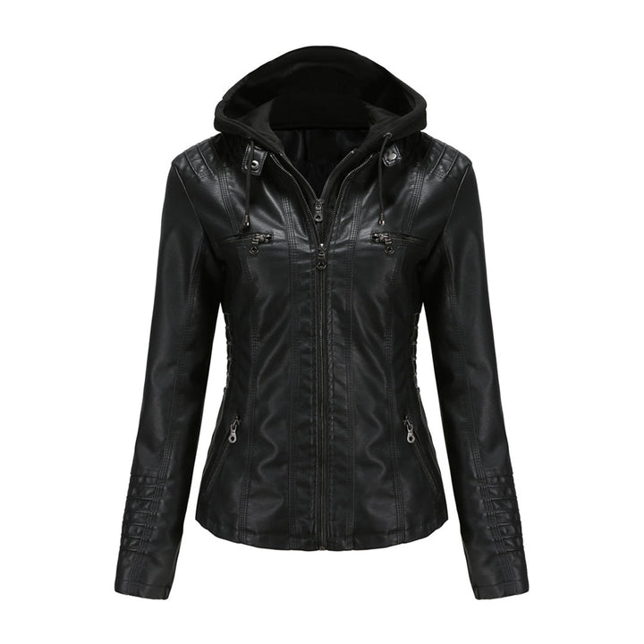 Women's casual hooded jacket with detachable hood, perfect for versatile spring and fall fashion.