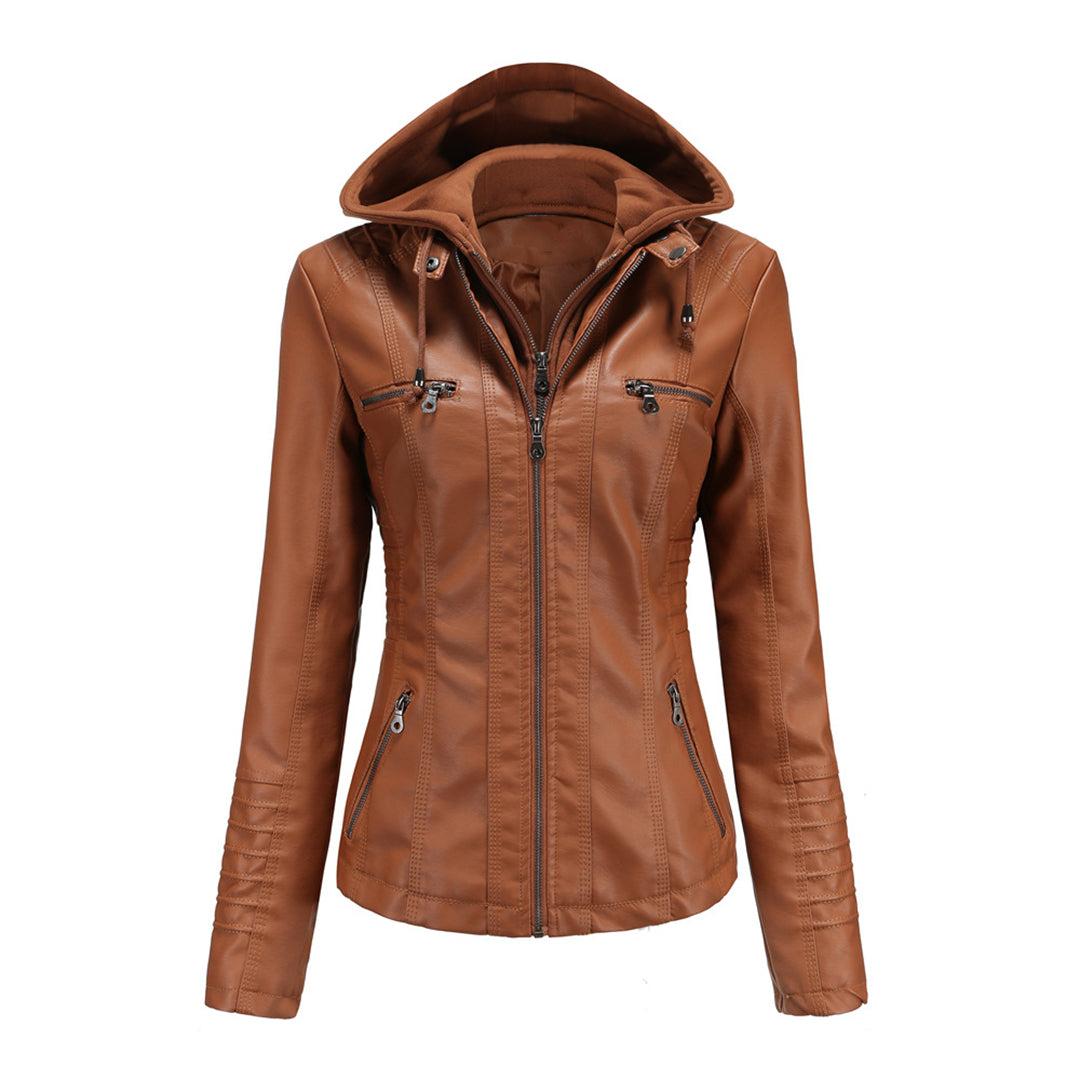 Grey women's casual hooded jacket, ideal for layering and adaptable to spring and fall weather.