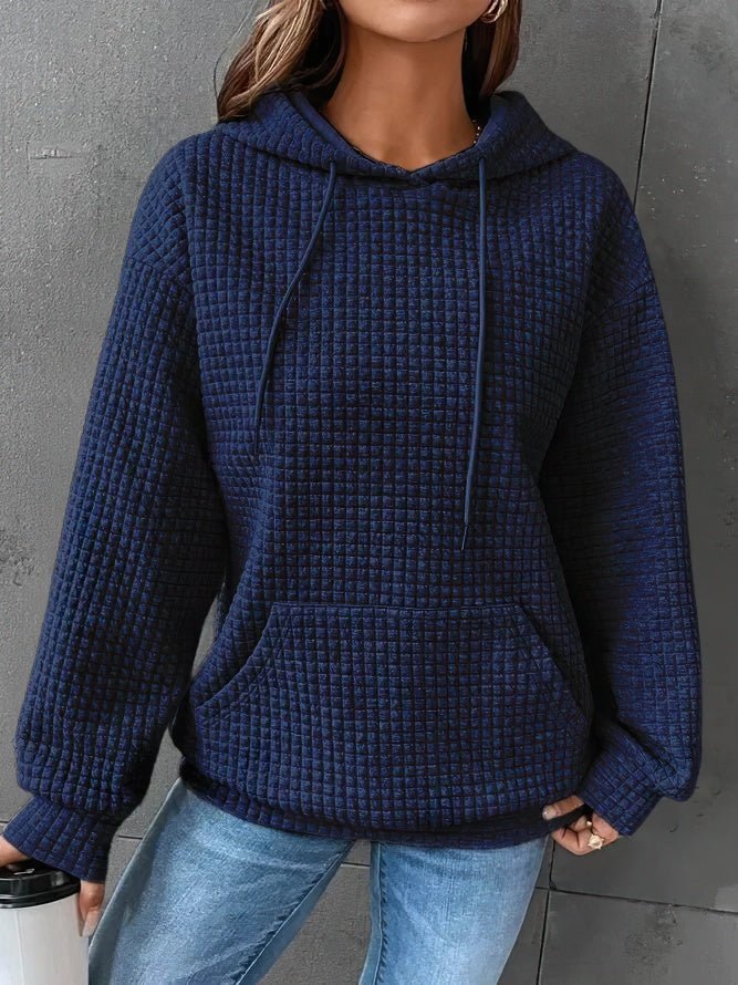Lightweight long-sleeve women's sweatshirt hoodie in a comfortable gray fabric.