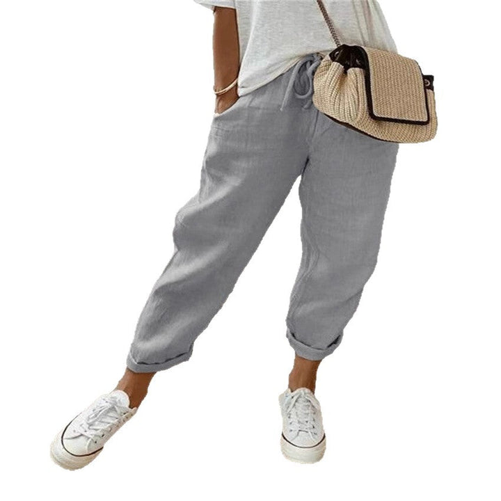 Modern women's elastic waist chino pants, comfortable and suitable for a relaxed casual day.