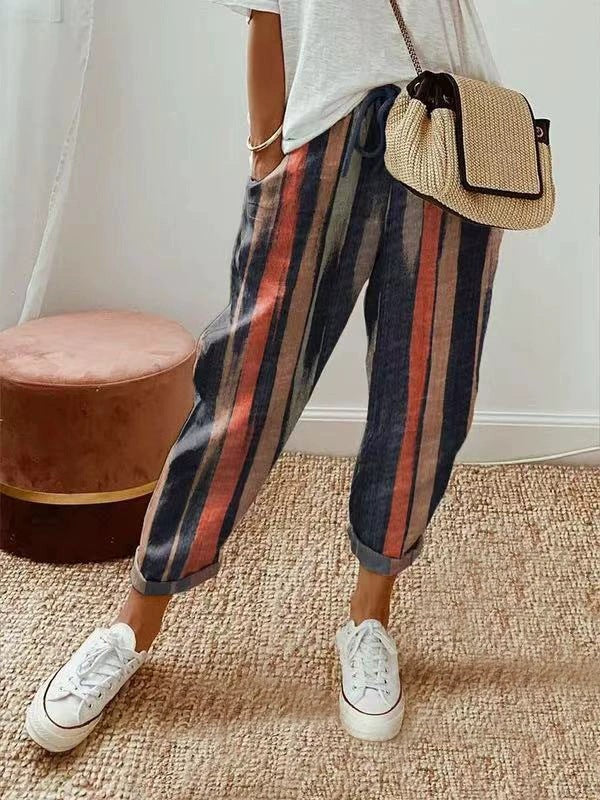 White elastic waist chino pants for women, comfortable and versatile casual wear.