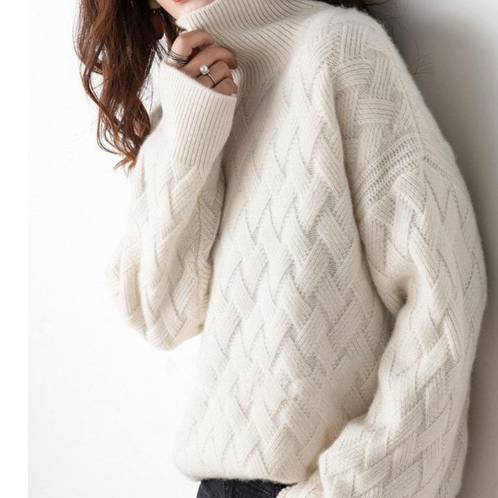 Women's casual knit turtleneck sweater in a solid color, perfect for everyday wear