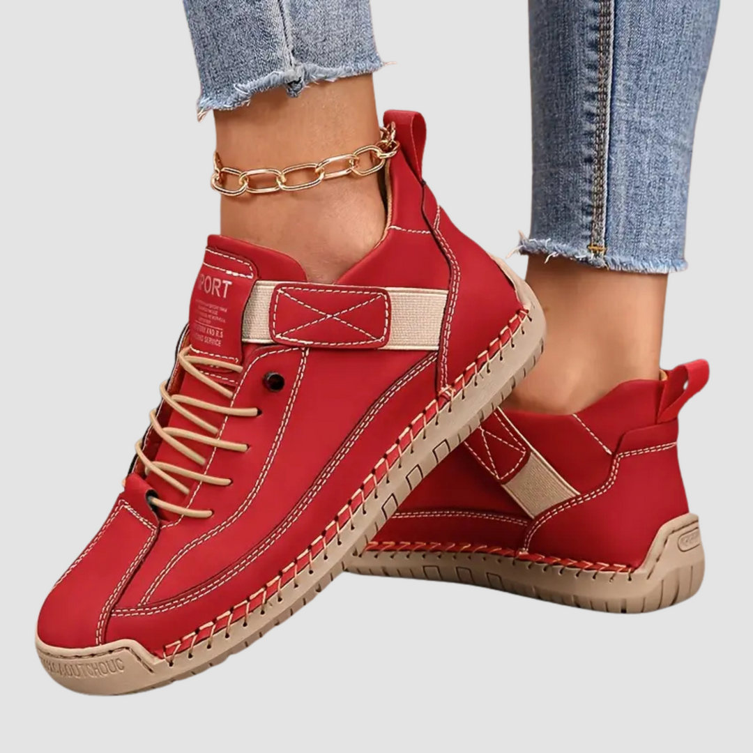 Women's everyday walking sneakers, featuring breathable material and secure lace-up fit for active comfort.