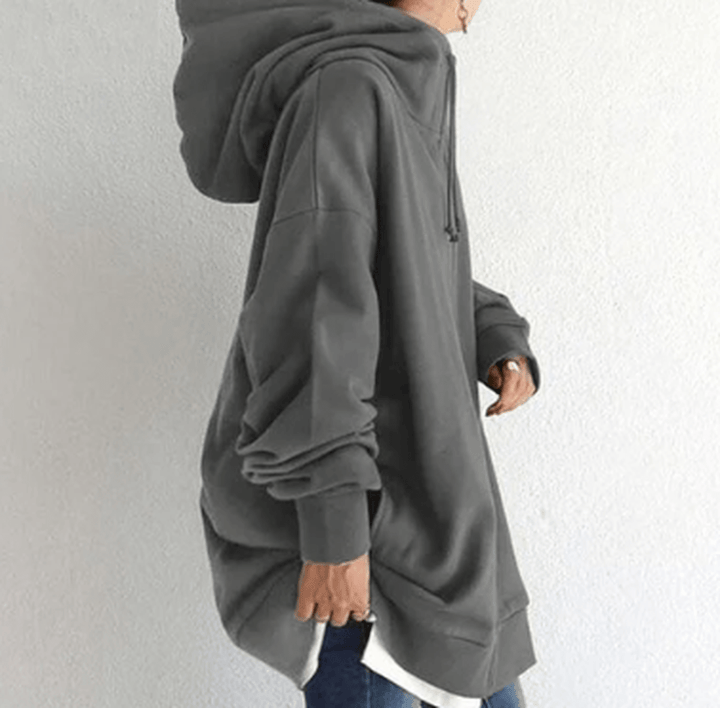 Stylish women's oversized fit zip-up hoodie, perfect for everyday casual wear and comfort