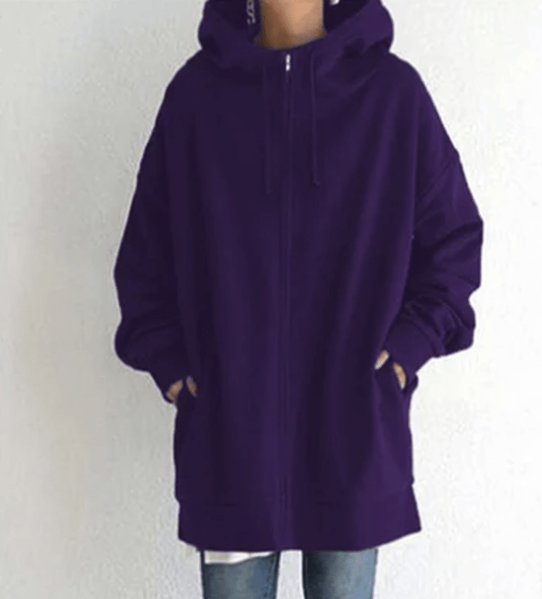 Folded women's casual hoodie, highlighting its soft material and suitability for loungewear