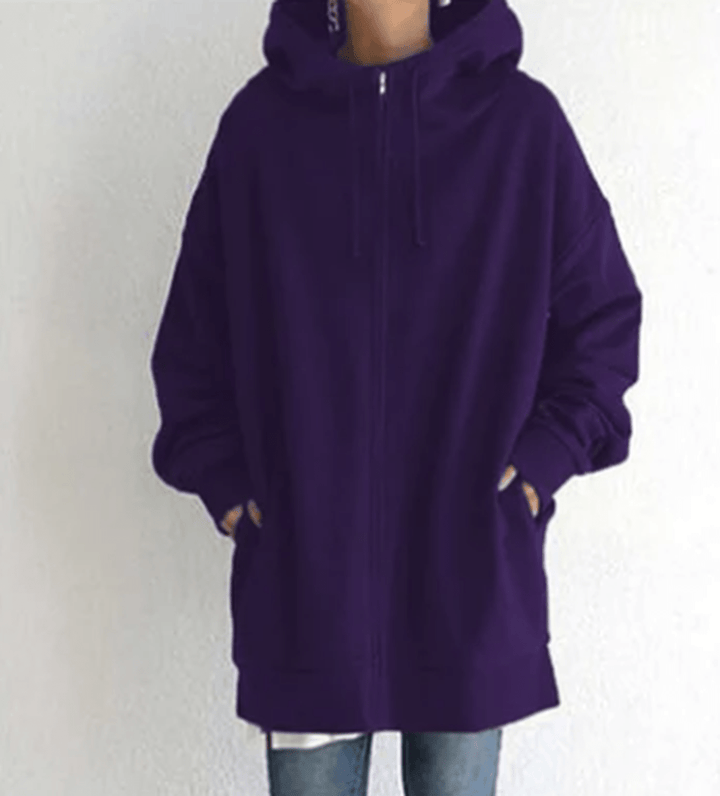 Folded women's casual hoodie, highlighting its soft material and suitability for loungewear