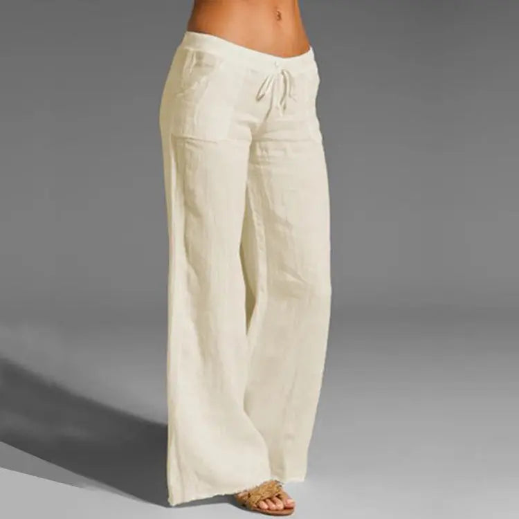 Women's casual loose linen blend summer trousers, ideal for breathable warm-weather comfort