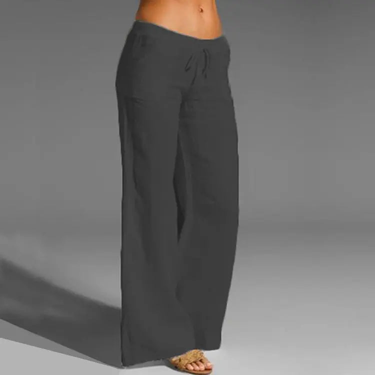 Loose fit women's linen blend pants in a neutral color, suitable for casual wear and breathability