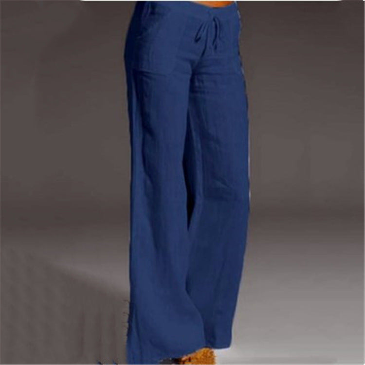 Summer fashion: Women's comfortable linen blend trousers with wide leg, great for everyday casual style
