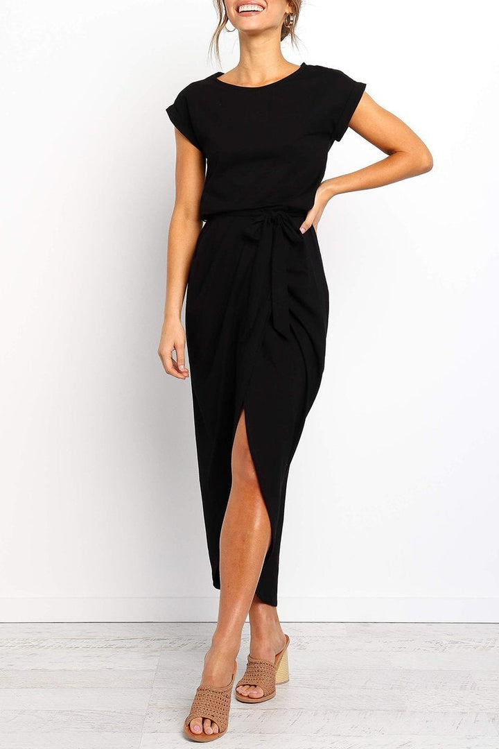 Summer women's midi dress, light and airy, with a fashionable tie waist design.