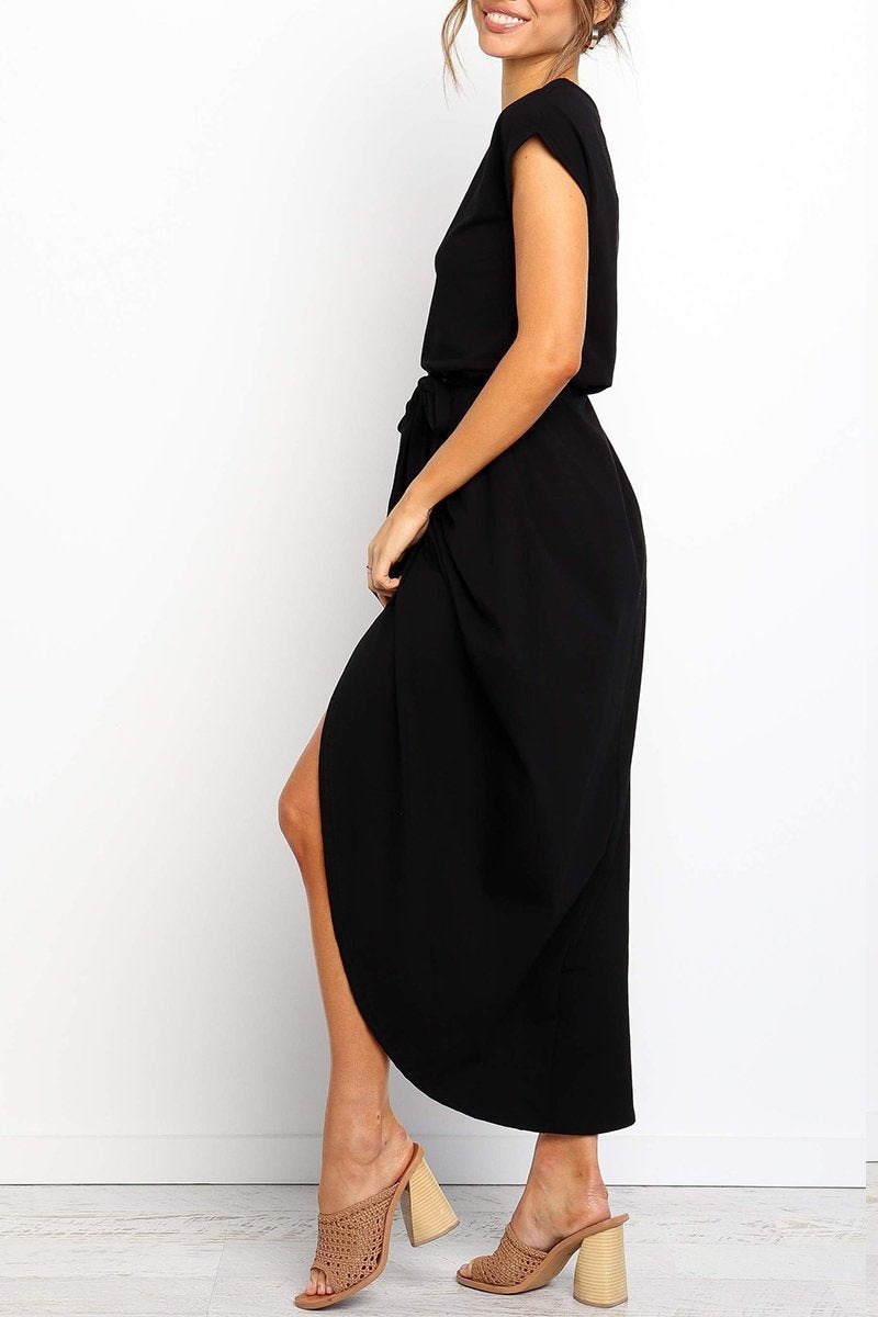 Everyday women's midi dress, marrying comfort and elegance with a smart tie waist.