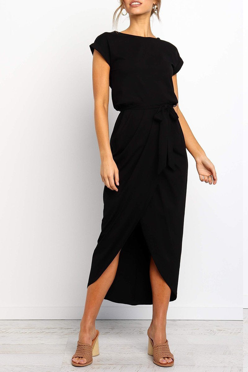 Casual women's midi dress for summer, with a stylish tie waist for a perfect fit.