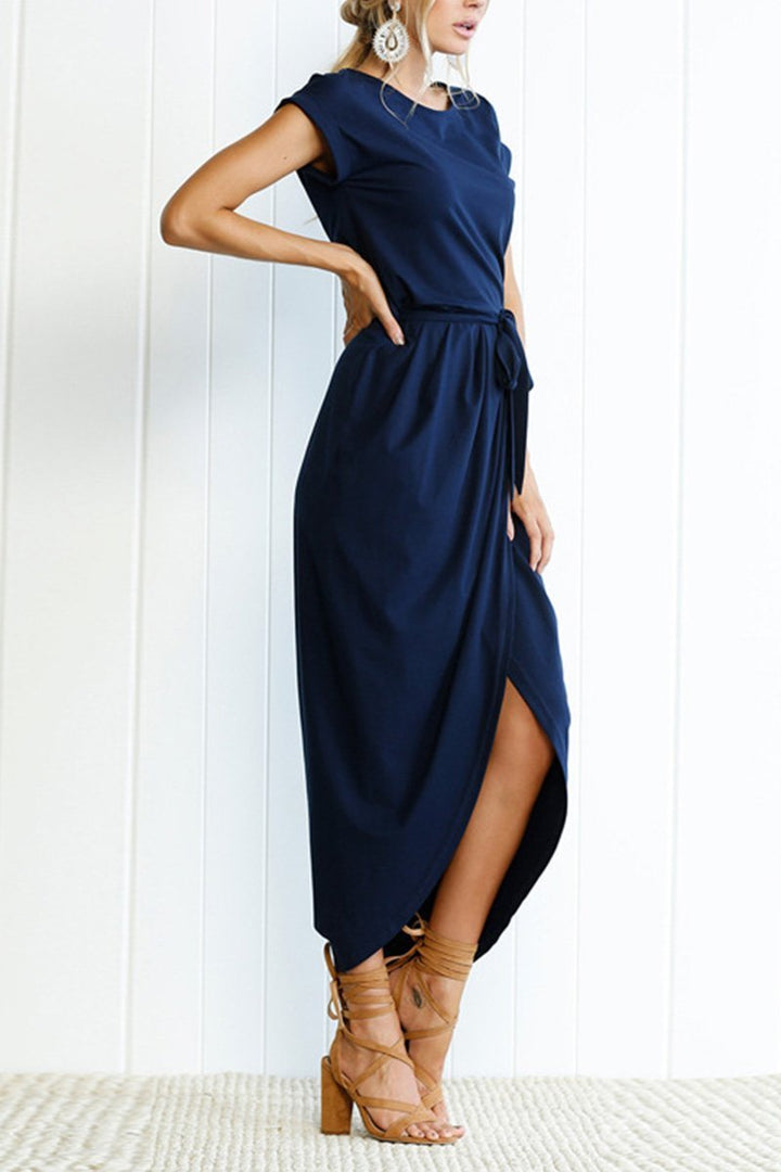 Women's summer fashion midi dress, casual elegance with a charming tie waist.