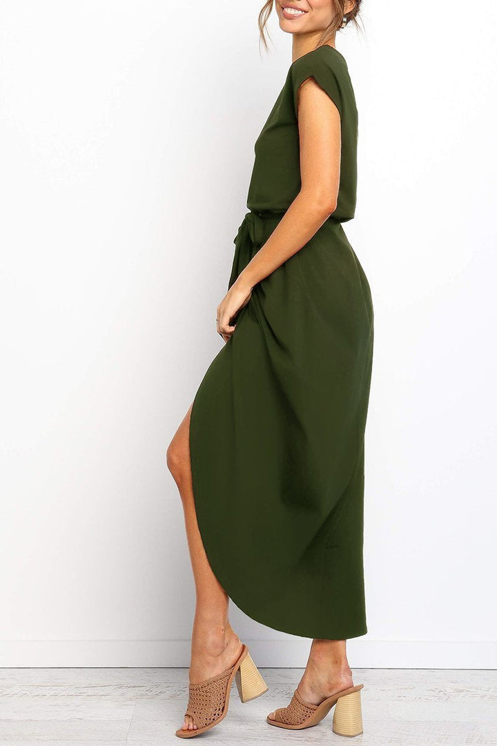 Summer fashion women's midi dress, tie waist design for a flattering fit.