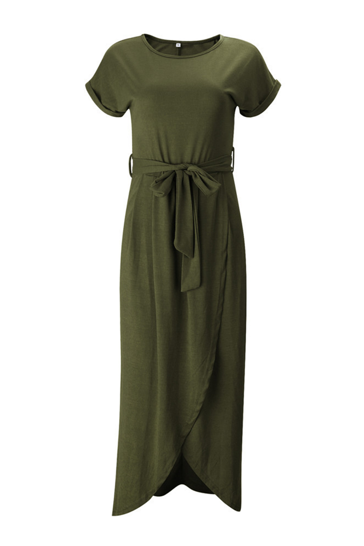 Versatile casual midi dress for women, elegant and comfortable with a tie waist.