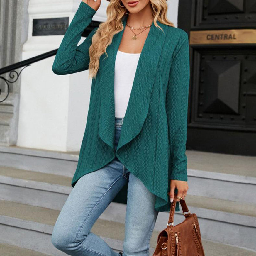 Women's casual open front long cardigan in a soft knit, perfect for everyday layering