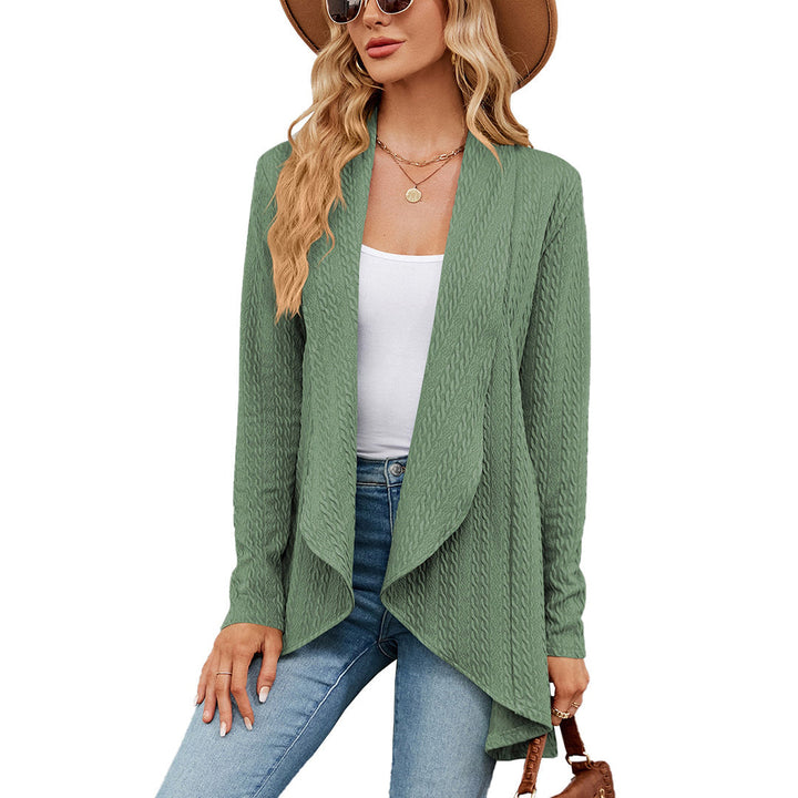Chic women's long cardigan, open front cut enhances its layering versatility