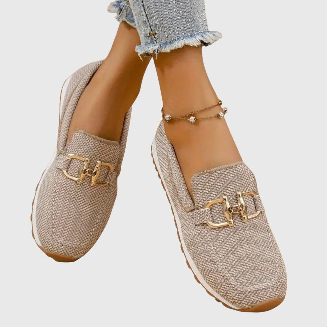 Neutral-toned women's orthopedic slip-on loafers, designed for ultimate comfort.