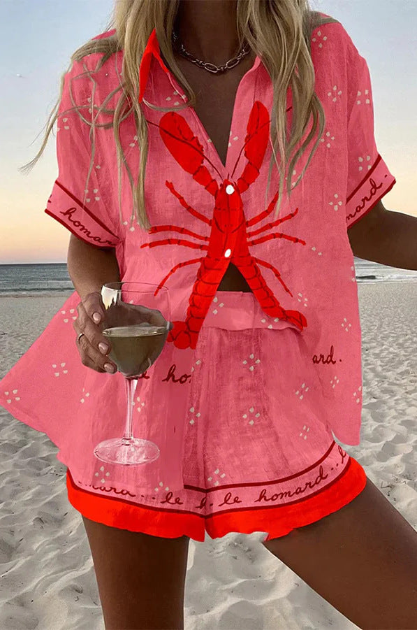 Women's casual pink summer two-piece co-ord set with shorts, perfect beachwear for vacation outfit