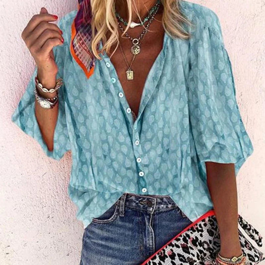 Women's casual printed button-down blouse, relaxed fit, summer fashion