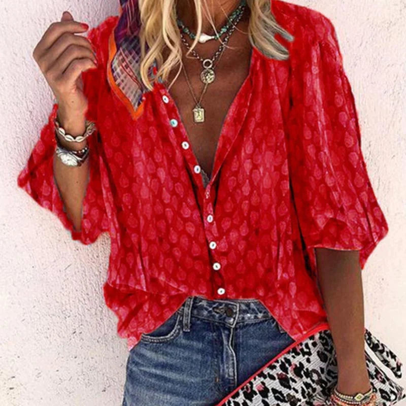 Lightweight women's printed blouse, versatile button-down top for everyday wear